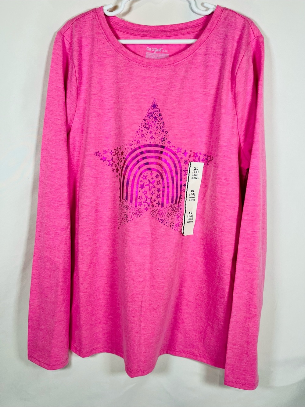 Cat & Jack Hot Pink Long Sleeve Tee with Star Rainbow Graphic